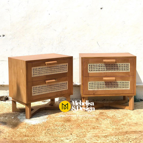 Meja Bedside 2 Laci Rotan Bahama Meja Bedside 2 Laci Rotan Bahama