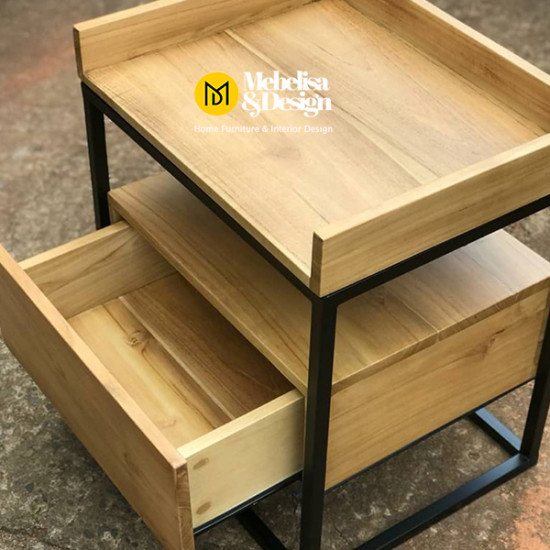 Industrial Meja Bedside Laci Kayu Jati Thea