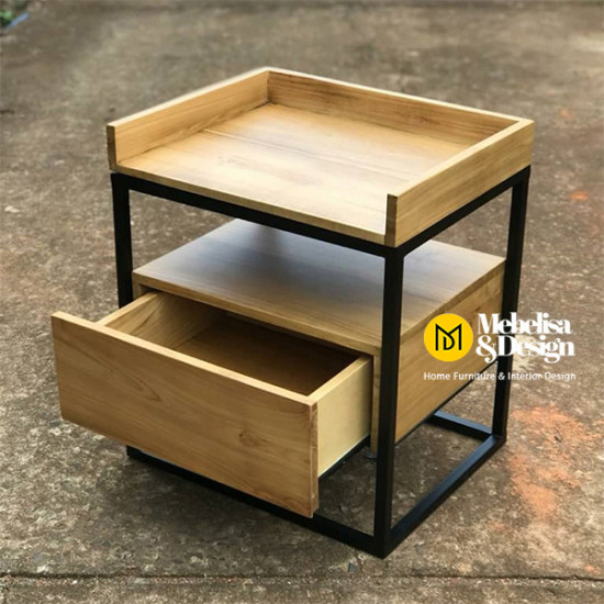 Industrial Meja Bedside Laci Kayu Jati Thea
