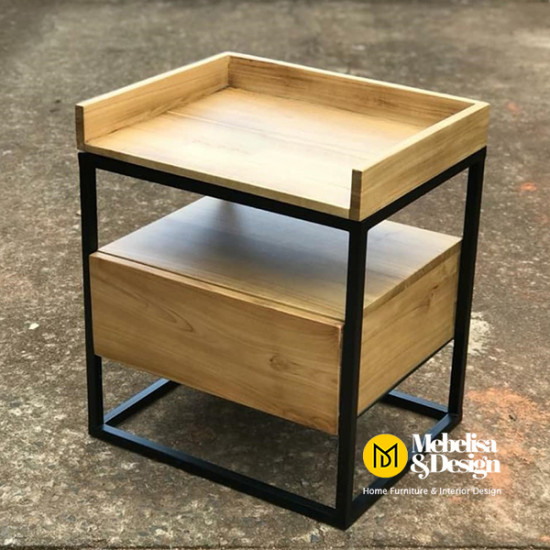 Industrial Meja Bedside Laci Kayu Jati Thea