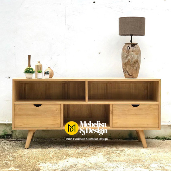 Meja Rak TV Retro Jati Natural Wood