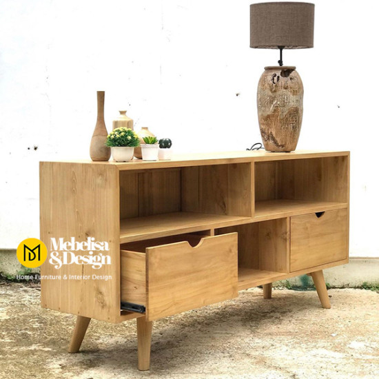 Meja Rak TV Retro Jati Natural Wood