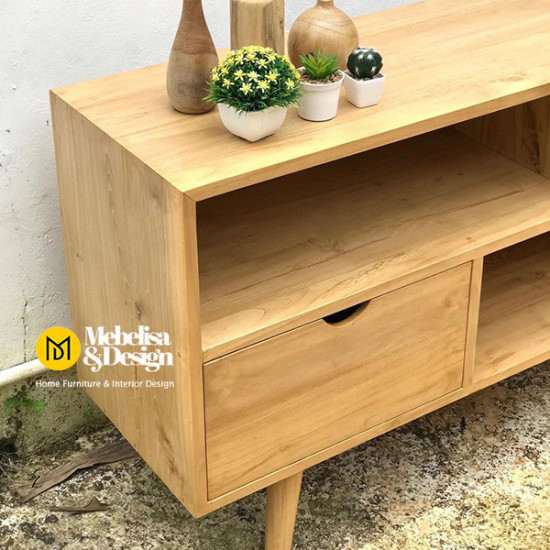 Meja Rak TV Retro Jati Natural Wood