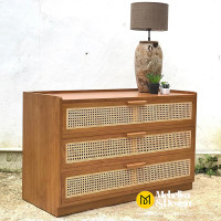 Meja Bufet Minimalis 3 Laci Jati Rotan Kinzy