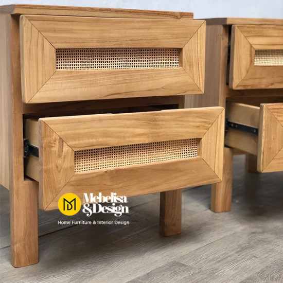 Meja Nakas Bedside Minimalis Diana 2 Laci Rotan