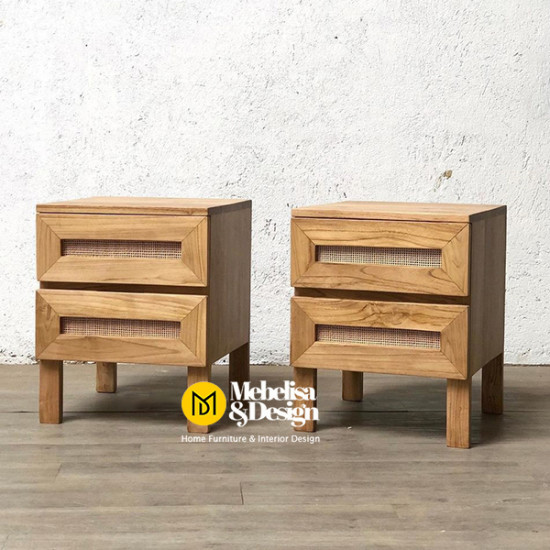 Meja Nakas Bedside Minimalis Diana 2 Laci Rotan