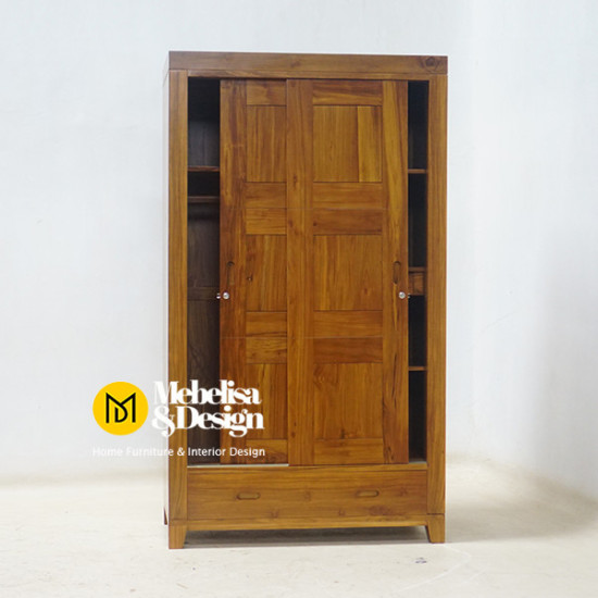 Lemari Pakaian Minimalis 2 Pintu Sliding Mebel Jepara
