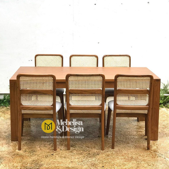 Meja Kursi Makan Set 6k Rotan Minimalis Jati