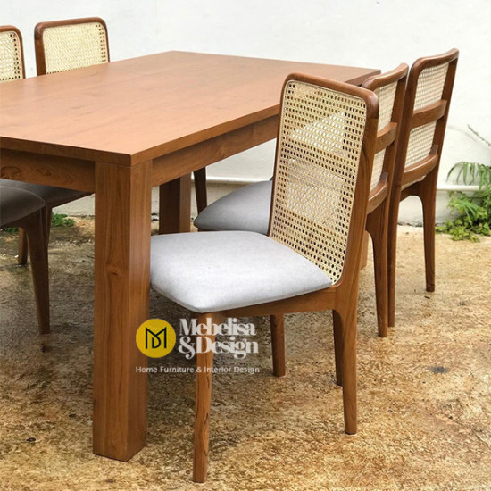 Meja Kursi Makan Set 6k Rotan Minimalis Jati