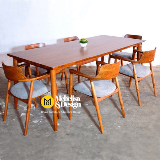Set Meja Makan 6 Kursi Hiroshima Jati Retro
