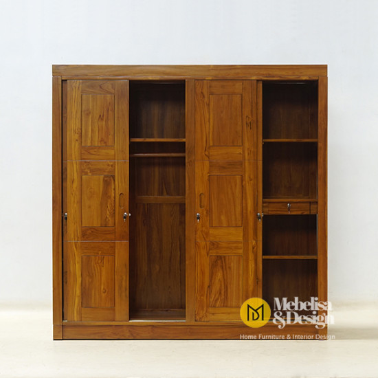 Lemari Pakaian 4 Pintu Sliding Minimalis Jati