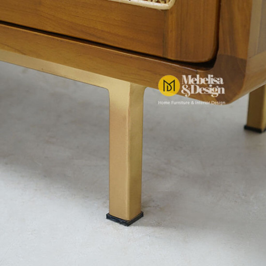 Bufet Crezenda Kayu Jati Mix Rotan Kaki Besi