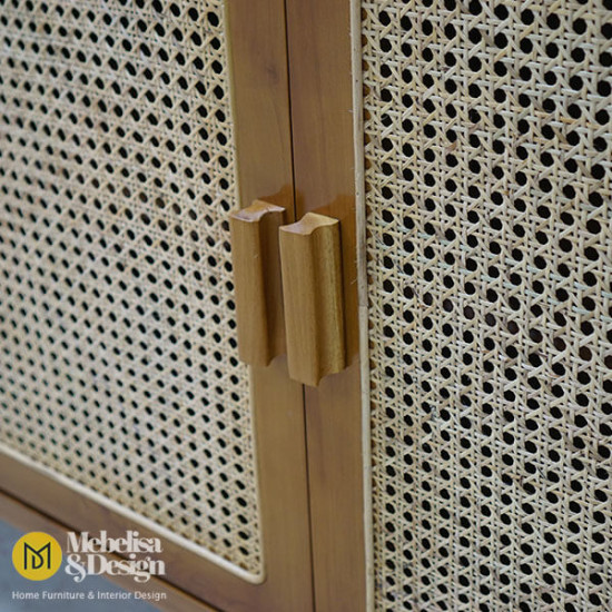 Bufet Crezenda Kayu Jati Mix Rotan Kaki Besi