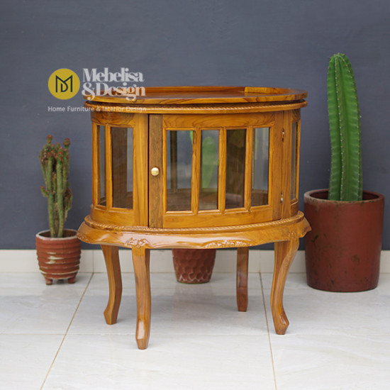 Meja Teh Model Oval Kayu Jati Jepara