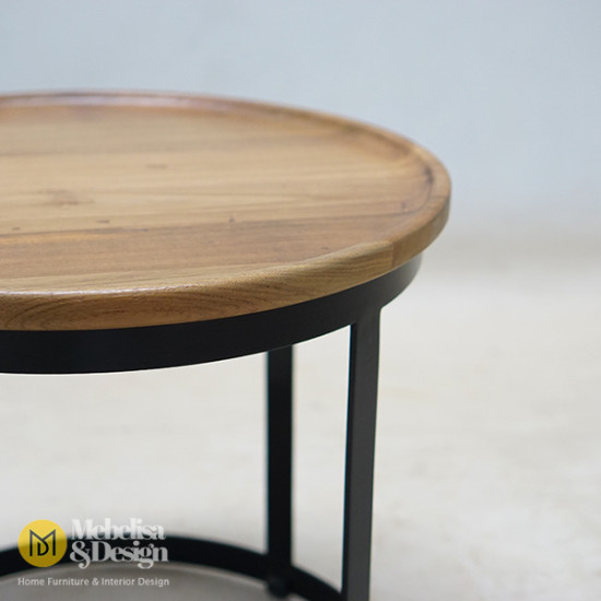 Industrial Round Table Teak Iron Leg Industrial Round Table Teak Iron Leg