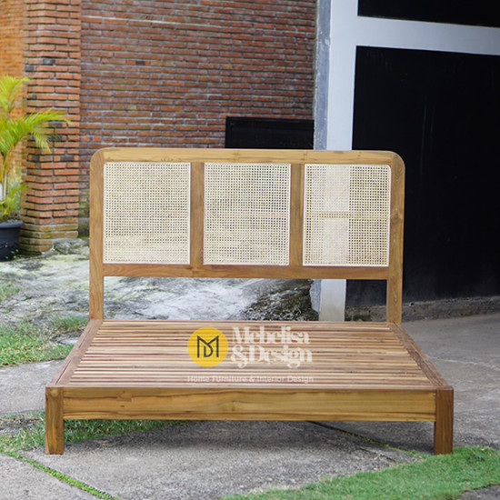 Recycled Teak Wood Bed Frame With Rattan Combination