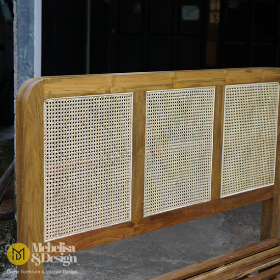 Recycled Teak Wood Bed Frame With Rattan Combination
