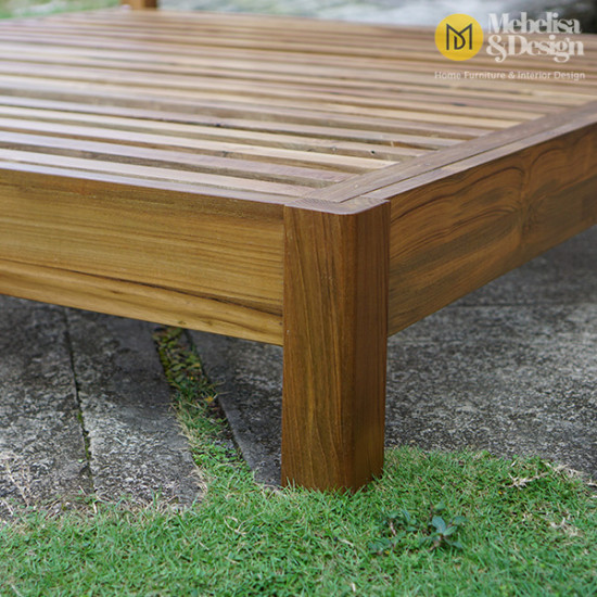 Recycled Teak Wood Bed Frame With Rattan Combination