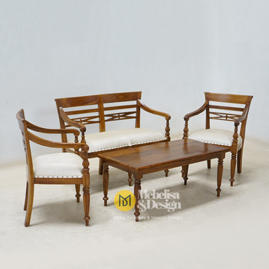 Kursi Meja Tamu Rafles Kayu Jati Jok Set 211