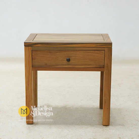 Flora Recycle Teak Minimalist Bedside Table 1 Drawer