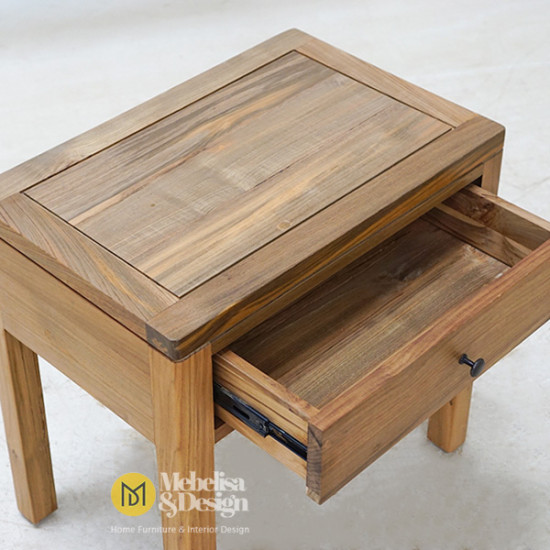 Flora Recycle Teak Minimalist Bedside Table 1 Drawer