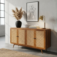 Aduka Shoe Cabinet Bufet Rak Sepatu Minimalis Kayu Solid 4 Pintu Rotan