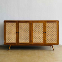 Aduka Shoe Cabinet Bufet Rak Sepatu Minimalis Kayu Solid 4 Pintu Rotan