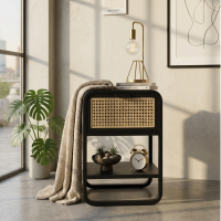 Aima Bedside Meja Nakas Laci Rotan Industrial