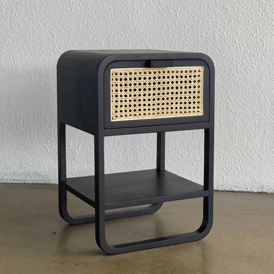 Aima Bedside Meja Nakas Laci Rotan Industrial
