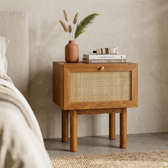 Alina Bedside Meja Nakas Laci Anyaman Rotan Retro Alina Bedside Meja Nakas Laci Anyaman Rotan Retro