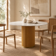 Aliya Dining Table Meja Makan Marmer Bundar Salur Kayu Solid