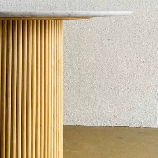 Aliya Dining Table Meja Makan Marmer Bundar Salur Kayu Solid