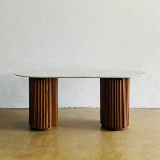 Araya Dining Table Meja Makan Marmer Kayu Jati Solid