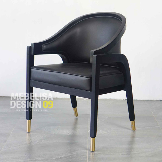 Arenda Kursi Makan Retro Mid-century Jok Kulit Oscar Black