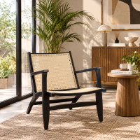 Armchair Kursi Santai Kayu Jati Anyaman Rotan Black Finish