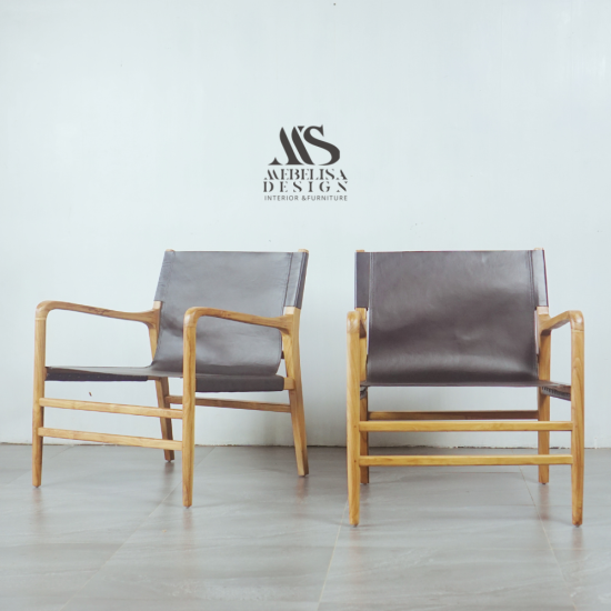Armchair Kursi Santai Teras Black Leather