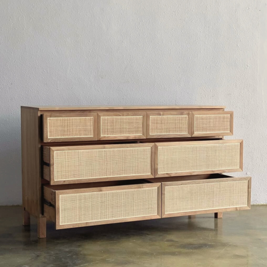 Aurel Sideboard Bufet Arsip 8 Laci Kombinasi Rotan