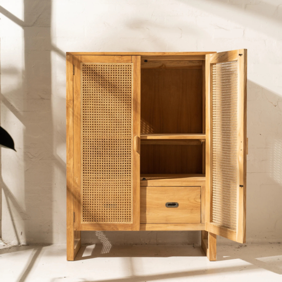 Baes Rattan and Recycled Teak Cabinet