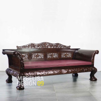 Bangku Santai Panjang Ukiran Jepara Kayu Jati Kaki Macan