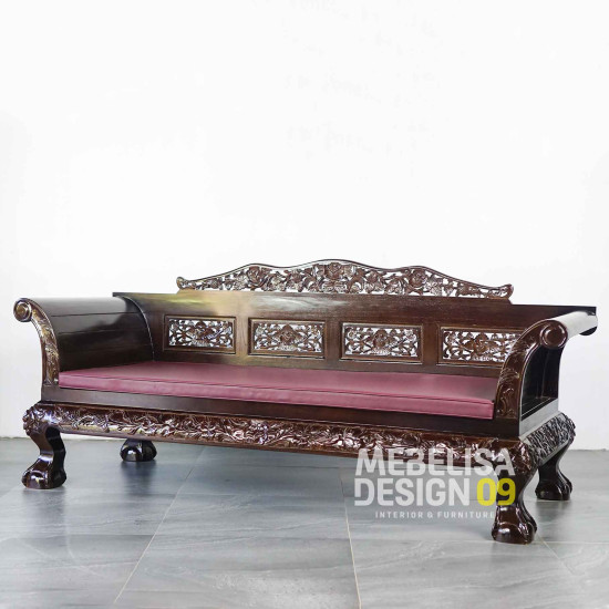 Bangku Santai Panjang Ukiran Jepara Kayu Jati Kaki Macan