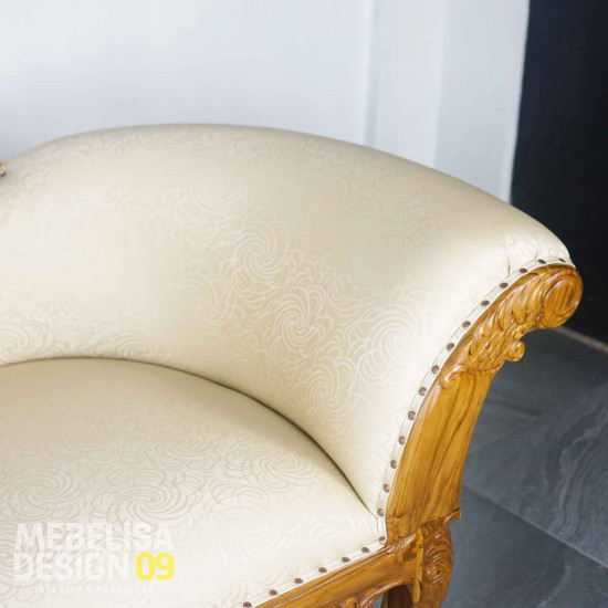 Bangku Sofa Lois Ukiran Kayu Jati Kain Jok Motif