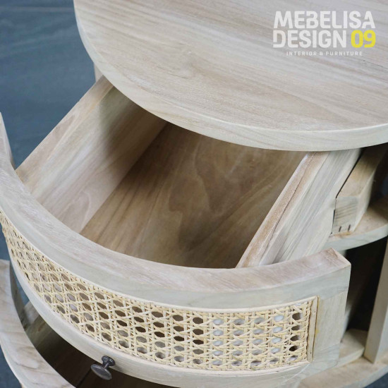 Bedside Meja Nakas 2 Laci Anyaman Rotan Retro Bleaching