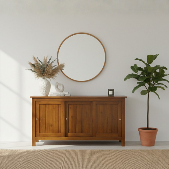 Bufet Minimalis Modern 3 Pintu Sliding Kayu Jati