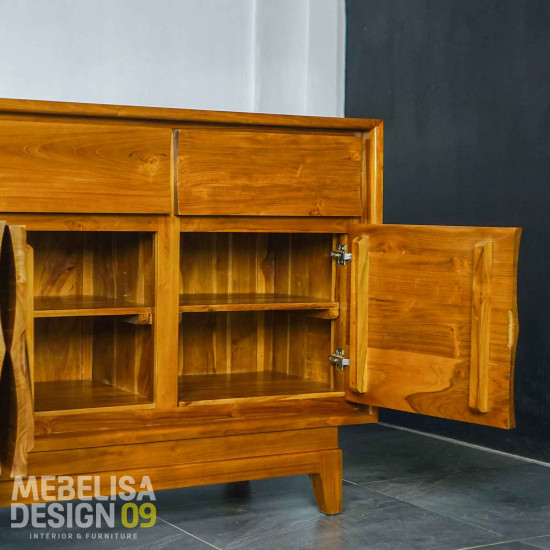 Bufet Minimalis Modern Kayu Jati Solid 4 Laci 4 Pintu