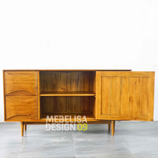 Bufet Retro Mid-Century Minimalis Kayu Jati Solid