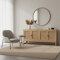 Bufet Ruang Tamu Minimalis Jati Mix Rotan 4P