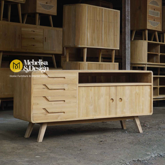 Bufet TV Ruang Tamu Kayu Jati Minimalis Scandinavian 4 Laci Bufet TV Ruang Tamu Kayu Jati Minimalis Scandinavian 4 Laci