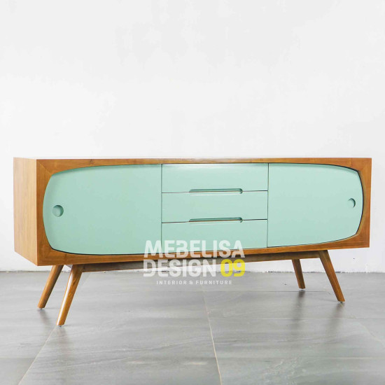 Bufet TV Retro Modern Minimalis Kayu Jati Warna Kombinasi