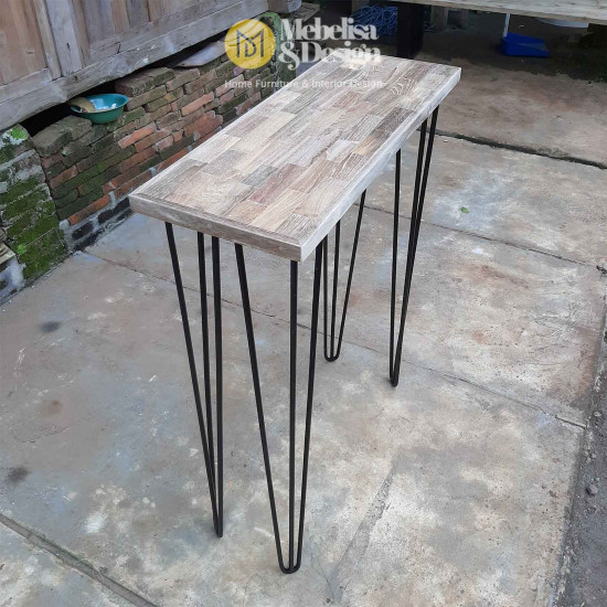 Chunky Reclaimed Teak Wood Console Table Hairpin Legs