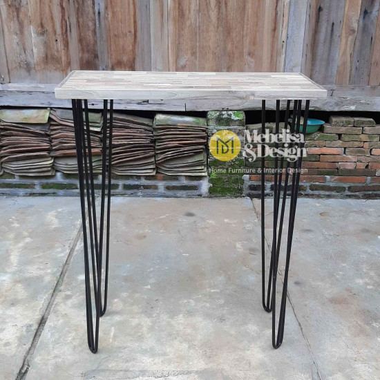 Chunky Reclaimed Teak Wood Console Table Hairpin Legs